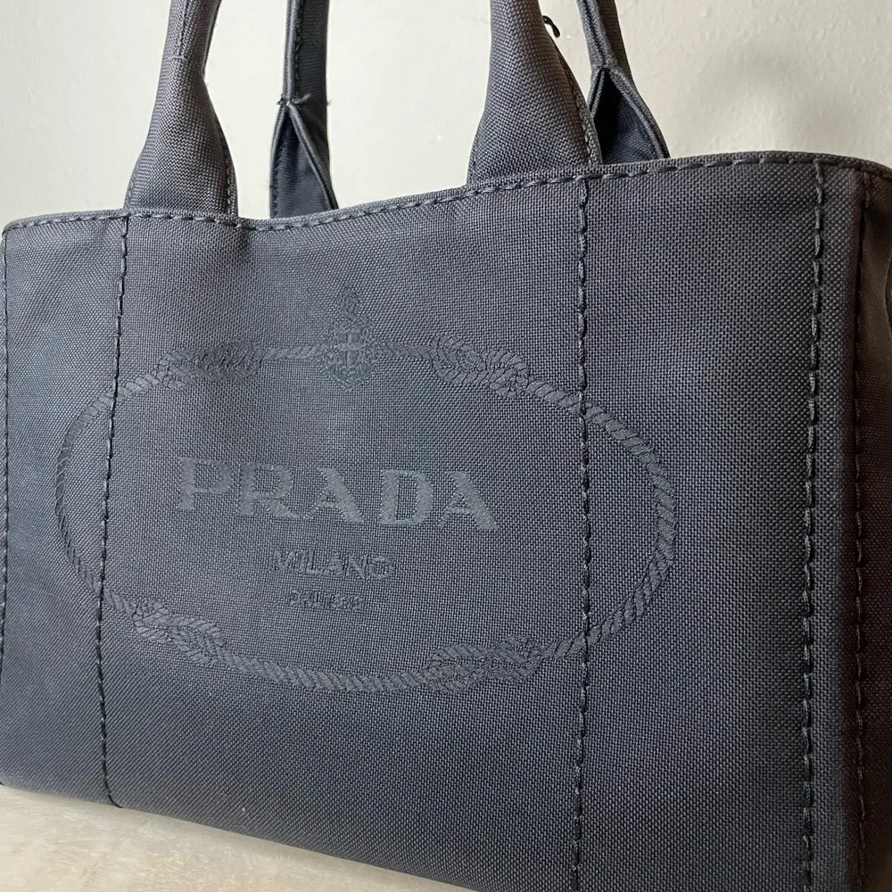 Prada Canapa Canvas tote bag jacquard 2way in black - Picture 2 of 13